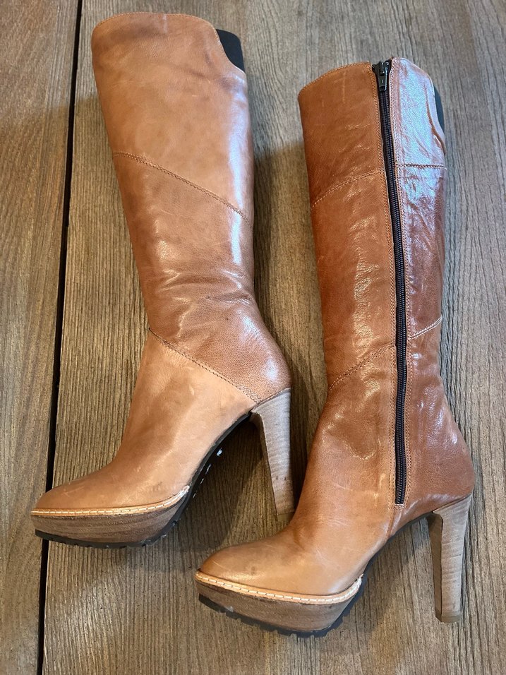 DİVARESE MARKA Camel Deri  Platformlu Diz Boyu Çizme - Görsel 5