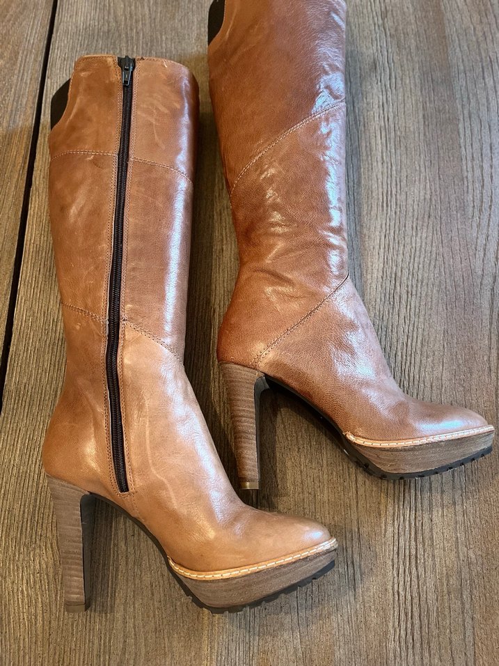 DİVARESE MARKA Camel Deri  Platformlu Diz Boyu Çizme - Görsel 4