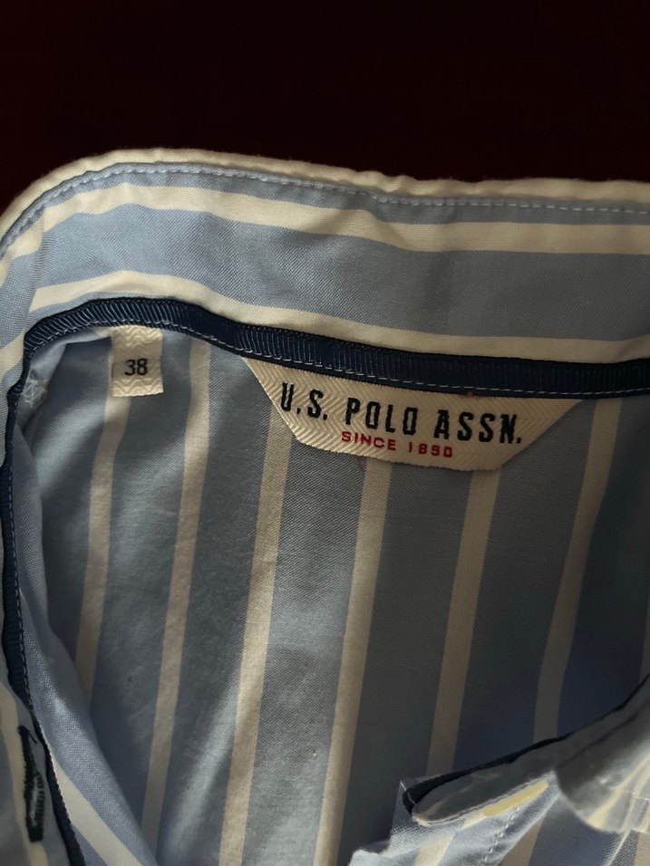 US POLO ASNN MARKA Mavi Çizgili Pamuklu Kadın Gömlek - Görsel 5