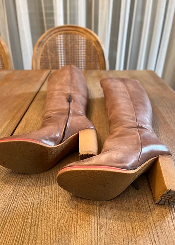 Hotiç Marka Taba Deri Diz Boyu Topuklu  Kadın Çizme - Görsel 4