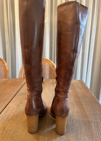 Hotiç Marka Taba Deri Diz Boyu Topuklu  Kadın Çizme - Görsel 2