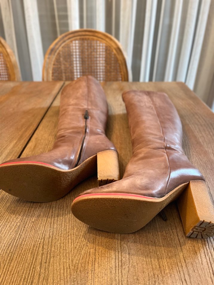 Hotiç Marka Taba Deri Diz Boyu Topuklu  Kadın Çizme - Görsel 4