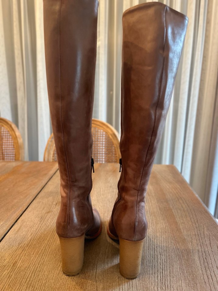 Hotiç Marka Taba Deri Diz Boyu Topuklu  Kadın Çizme - Görsel 2