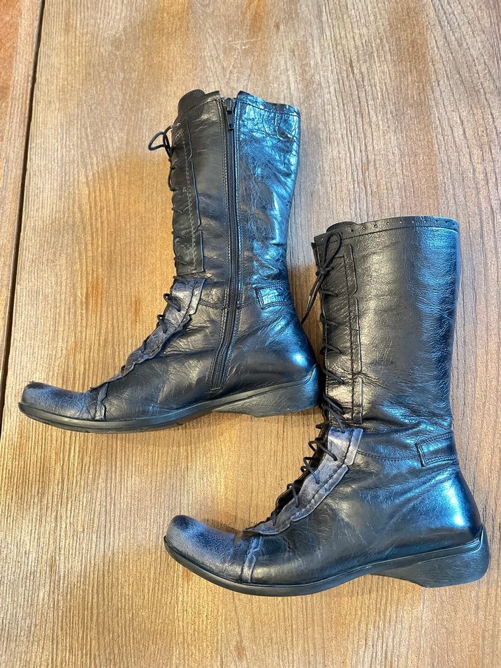 MO.S MARKASiyah Deri Bağcıklı ve fermuarlı Çizme - Görsel 2