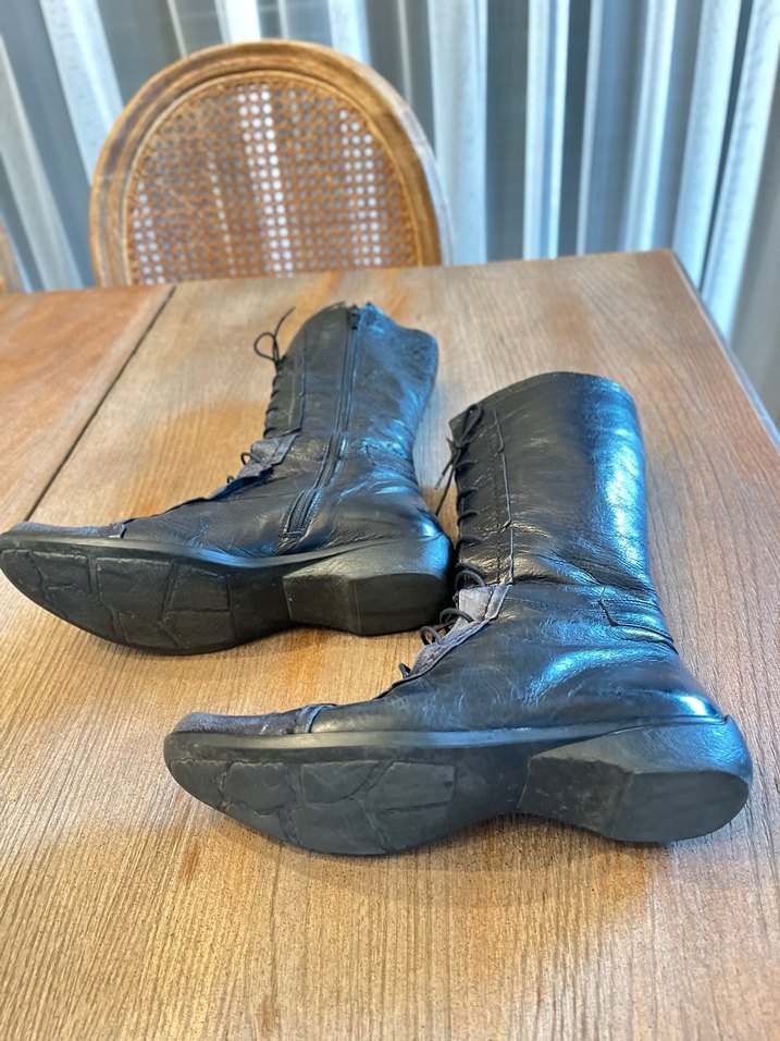 MO.S MARKASiyah Deri Bağcıklı ve fermuarlı Çizme - Görsel 3