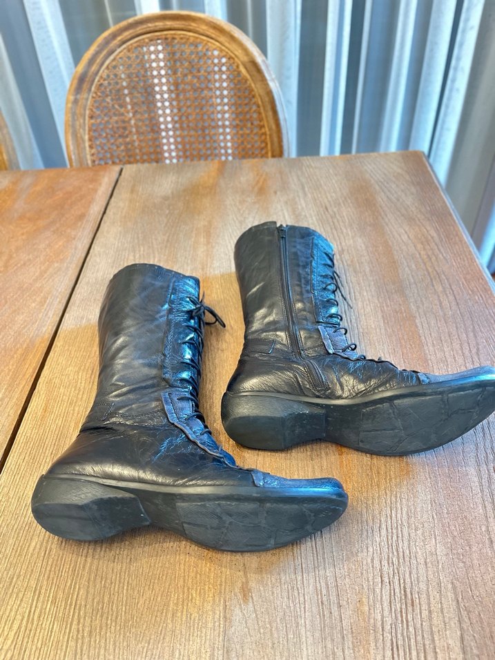 MO.S MARKASiyah Deri Bağcıklı ve fermuarlı Çizme - Görsel 5