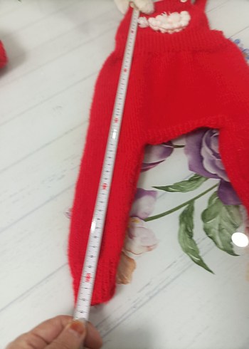 Nakışlı Kırmızı Örgü Kedi köpek slop Tulumu - Görsel 6