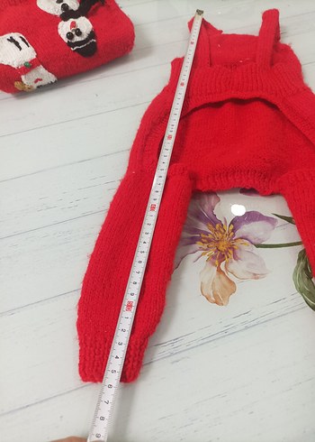 Nakışlı Kırmızı Örgü Kedi köpek slop Tulumu - Görsel 12