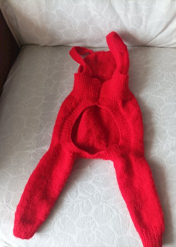 Nakışlı Kırmızı Örgü Kedi köpek slop Tulumu - Görsel 3