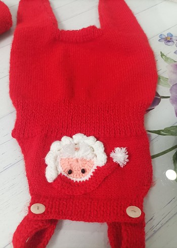 Nakışlı Kırmızı Örgü Kedi köpek slop Tulumu - Görsel 13