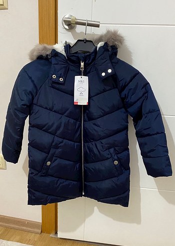 Marks and Spencer 5-6 yas Kız Çocuk Lacivert Kürklü Kaban