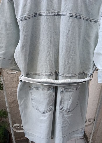 Kadın Gri Kemerli Uzun Denim tulum - Görsel 8