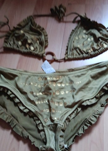 universal Beden haki Renk Düğmeli Mini Bohem Bikini Takımı