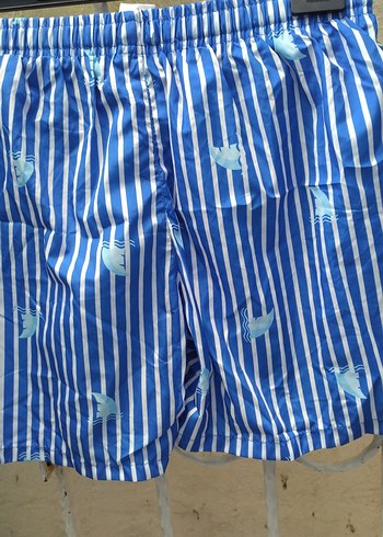 Mavi Çizgili Erkek Mini Plaj Şortu - Görsel 4