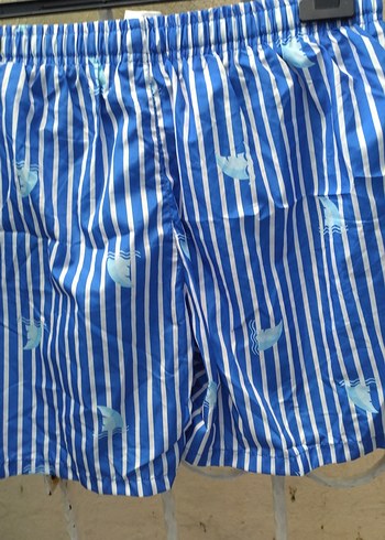 Mavi Çizgili Erkek Mini Plaj Şortu - Görsel 7