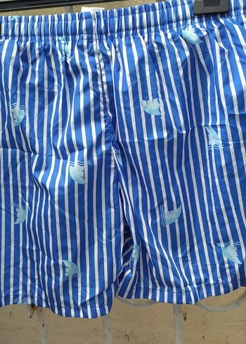 Mavi Çizgili Erkek Mini Plaj Şortu - Görsel 6