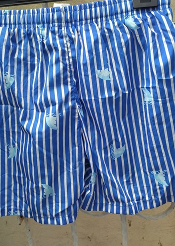 Mavi Çizgili Erkek Mini Plaj Şortu - Görsel 5