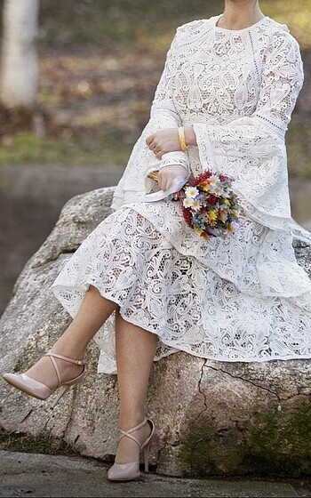 m Beden beyaz Renk Güpürlü nikah-nişan elbisesi
