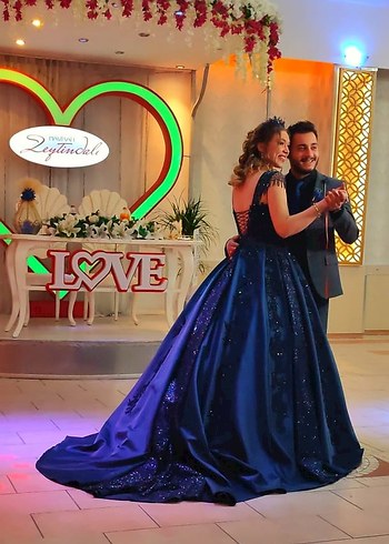 Abiye Taş işlemeli Lacivert Nişan Abiyesi