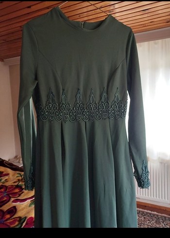 Uzun Turkuaz Nakışlı Bohem Elbise - Görsel 3