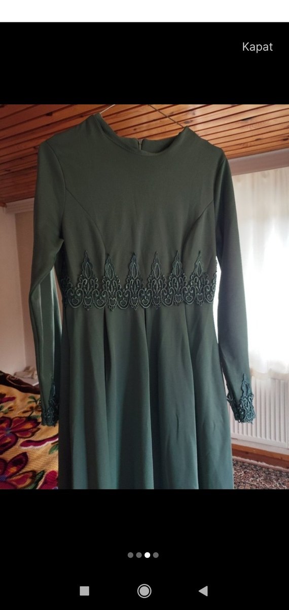 Uzun Turkuaz Nakışlı Bohem Elbise - Görsel 3