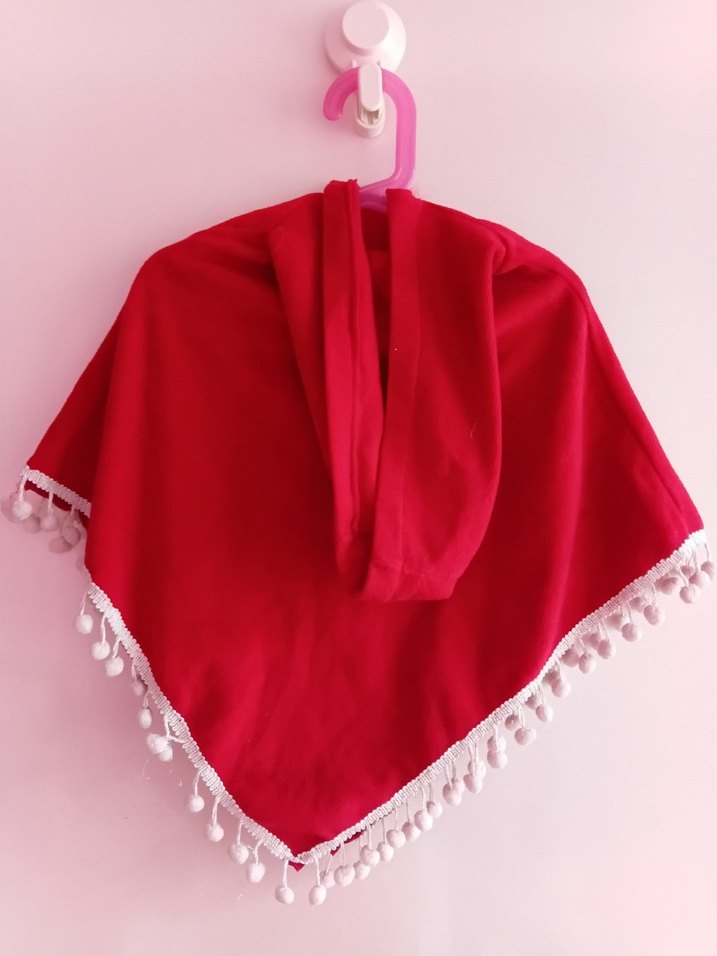 Kız Çocuk Kırmızı Püsküllü Bohem Panço - Görsel 2