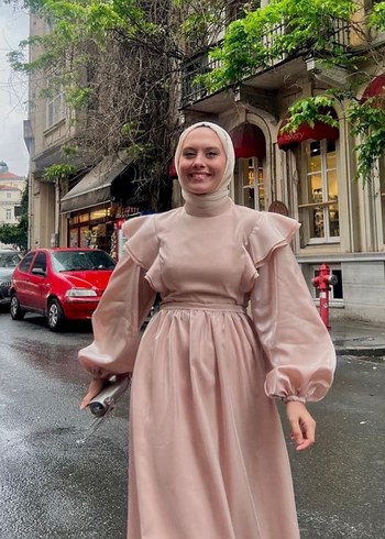 Pembe Uzun Kollu Drapeli Sokak Stili Elbise
