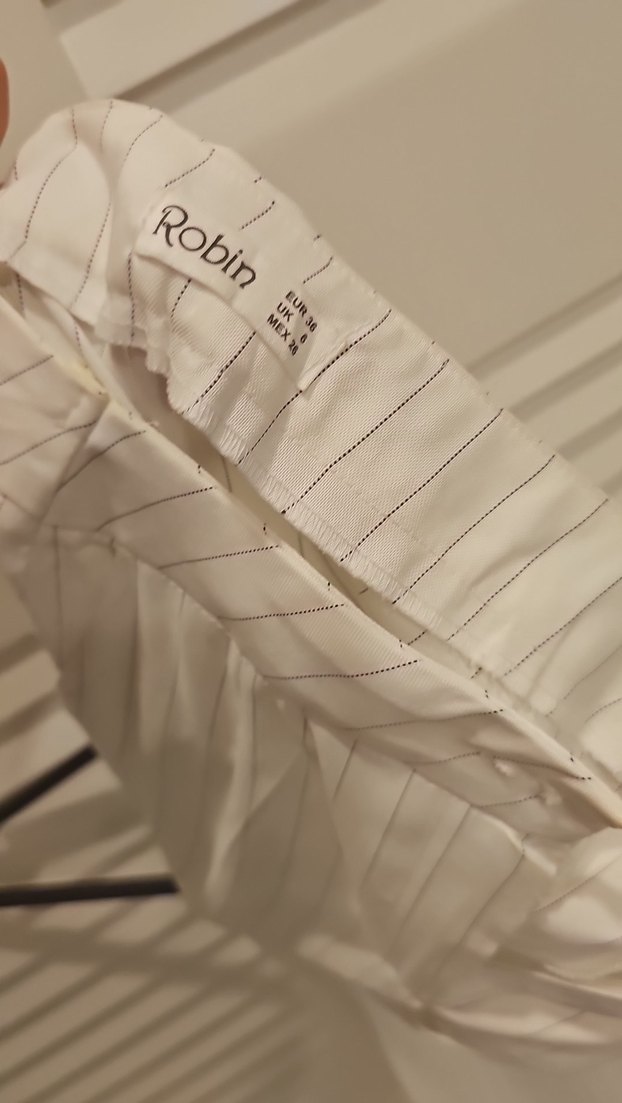 Beyaz Piliseli Keten Kadın Pantolon - Görsel 2