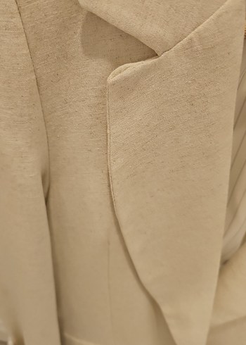 Bej Keten Midi Kadın Blazer Ceket - Görsel 3