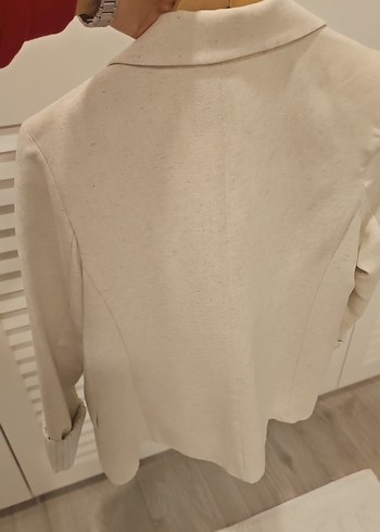 Bej Keten Midi Kadın Blazer Ceket - Görsel 5