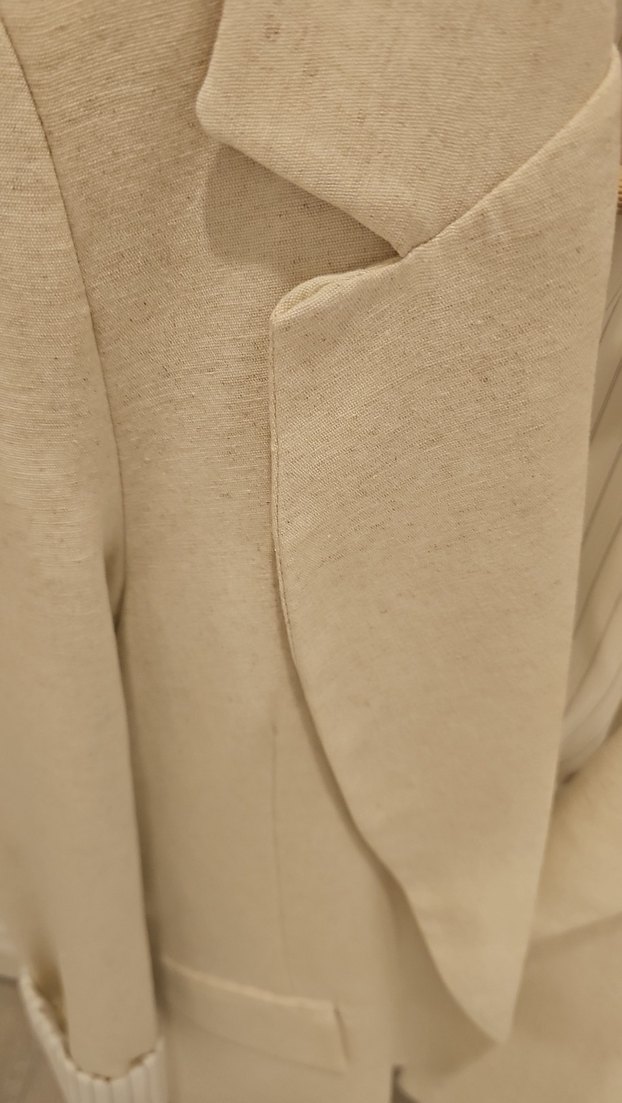 Bej Keten Midi Kadın Blazer Ceket - Görsel 3