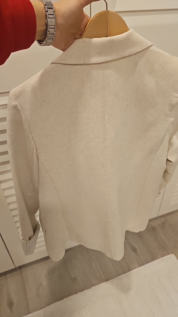 Bej Keten Midi Kadın Blazer Ceket - Görsel 5