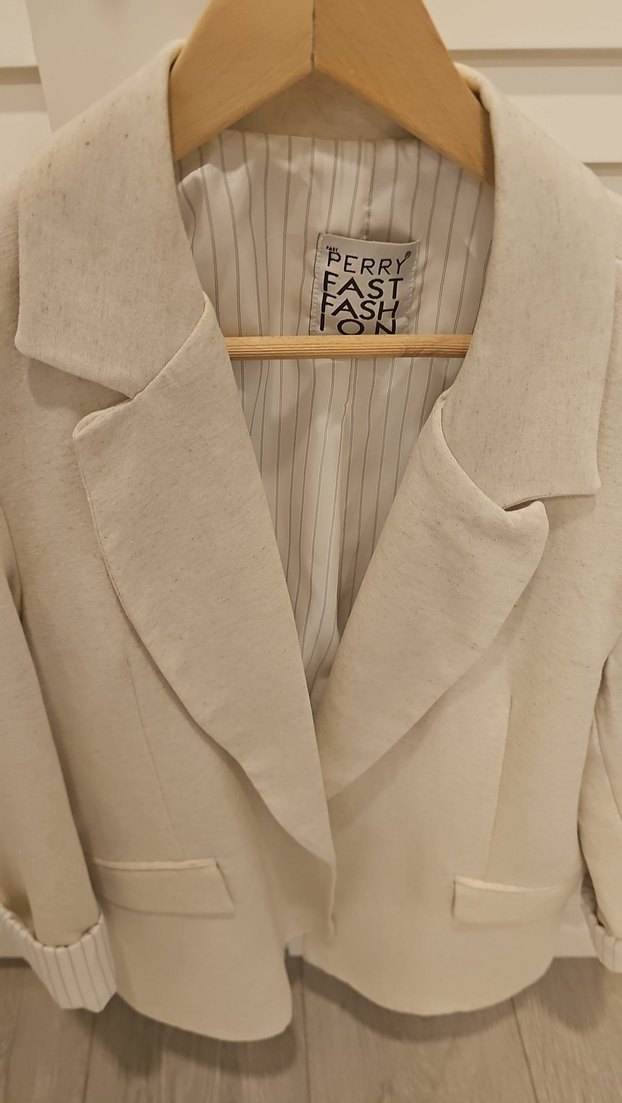 Bej Keten Midi Kadın Blazer Ceket - Görsel 2