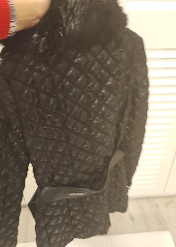 Socieata kürk Detaylı Siyah Deri Kadın Ceket - Görsel 7