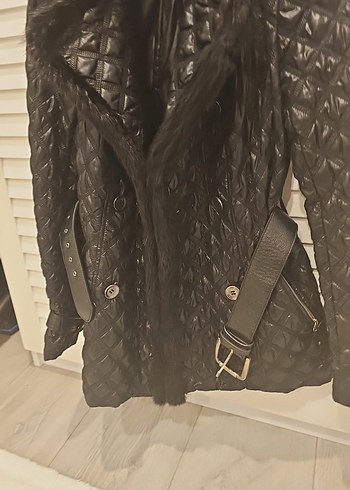 Socieata kürk Detaylı Siyah Deri Kadın Ceket - Görsel 3