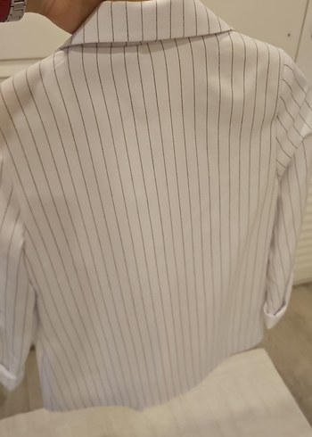 Robin Çizgili Kısa Beyaz Kadın Blazer Ceket - Görsel 5