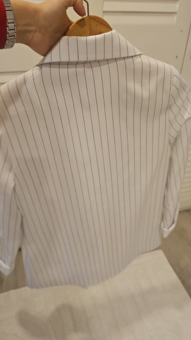 Robin Çizgili Kısa Beyaz Kadın Blazer Ceket - Görsel 5