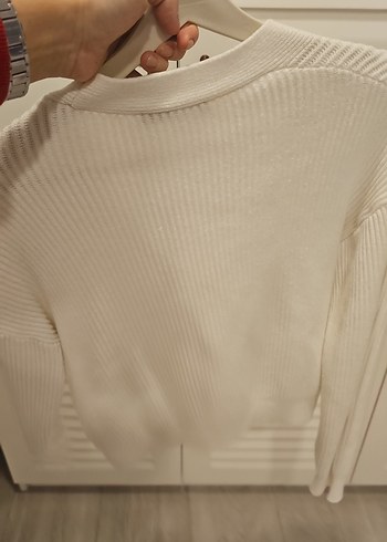 Mango üğmeli Beyaz V Yaka Kadın Hırka - Görsel 6