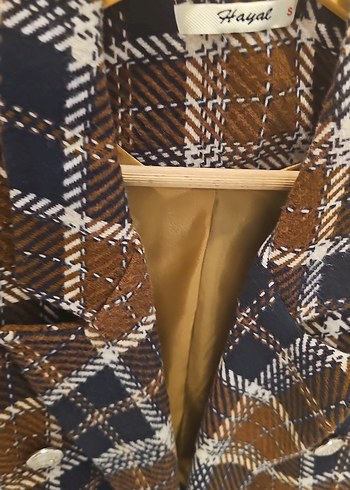 Düğmeli Kahverengi Ekose Kadın Blazer Ceket - Görsel 3