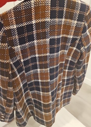 Düğmeli Kahverengi Ekose Kadın Blazer Ceket - Görsel 6