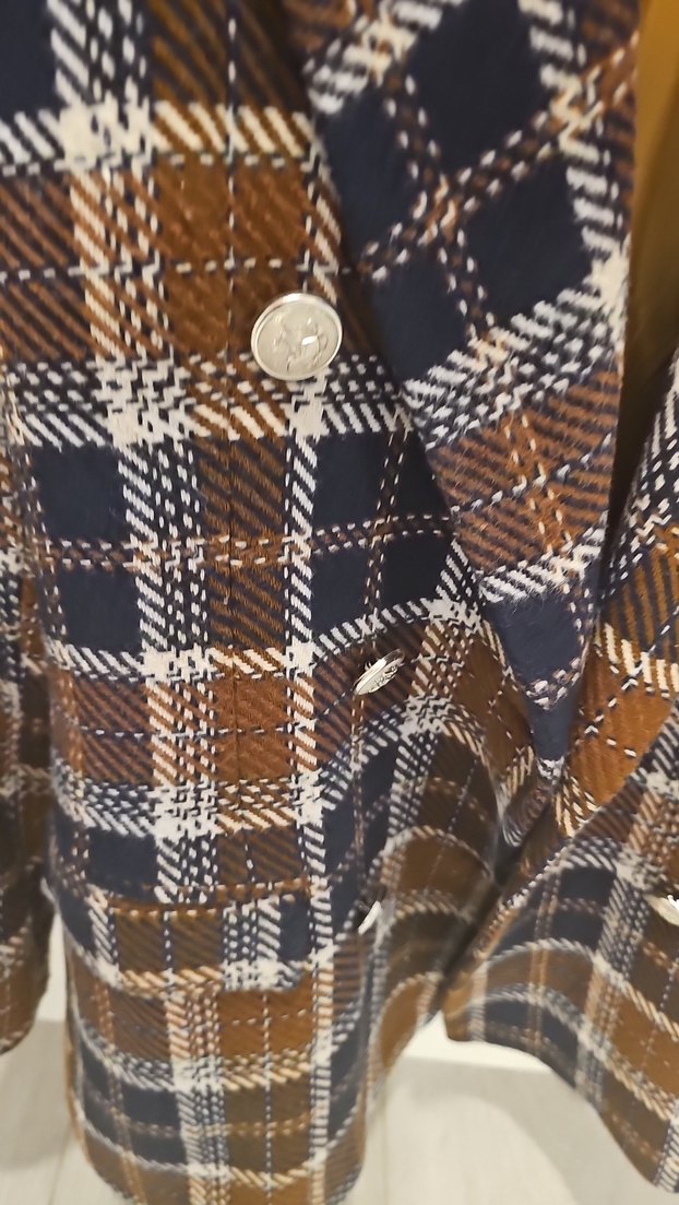 Düğmeli Kahverengi Ekose Kadın Blazer Ceket - Görsel 2