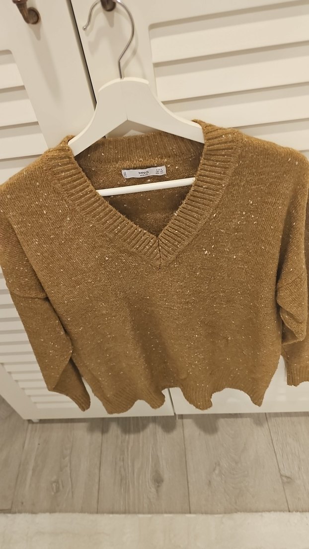 Mango Yaka Kahverengi Örgü Kadın Kazak - Görsel 3