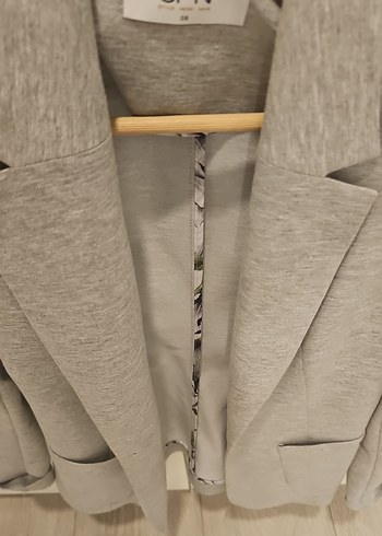 Gri Kadın Keten Blazer Ceket - Görsel 2