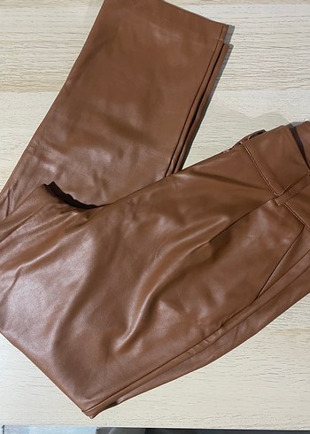 Düğmeli Kahverengi Deri pantolon - Görsel 2