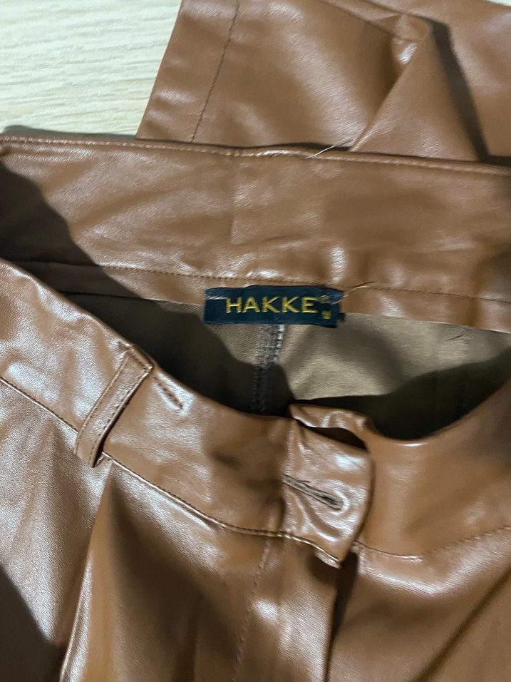 Düğmeli Kahverengi Deri pantolon - Görsel 3