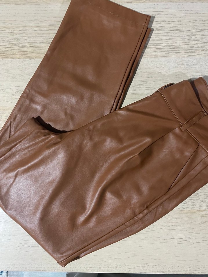 Düğmeli Kahverengi Deri pantolon - Görsel 2
