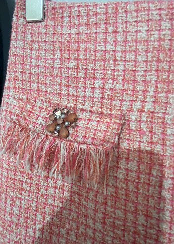 Düğmeli Pembe Mini  şort Etek - Görsel 2