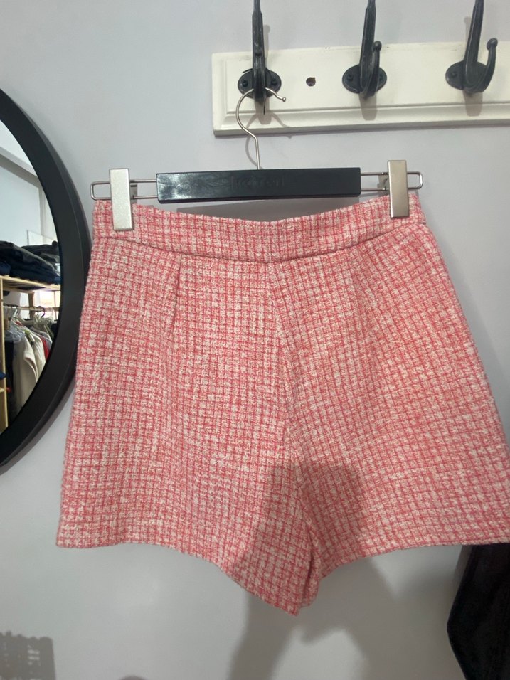 Düğmeli Pembe Mini  şort Etek - Görsel 4