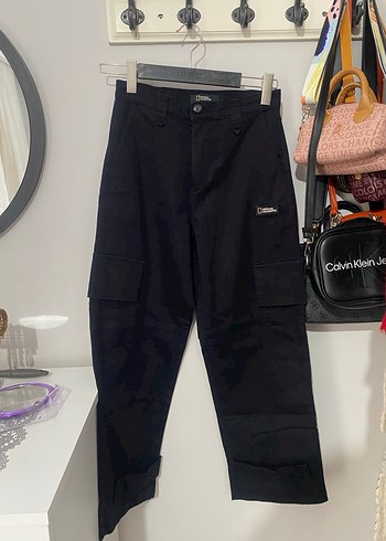 Kadın siyah kanvas kargo pantolon - Görsel 4