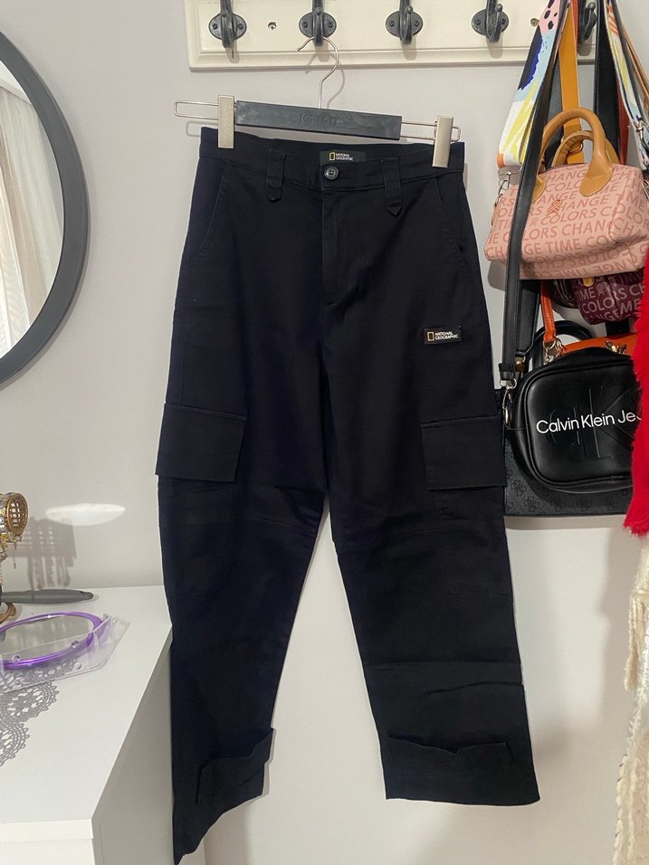 Kadın siyah kanvas kargo pantolon - Görsel 4
